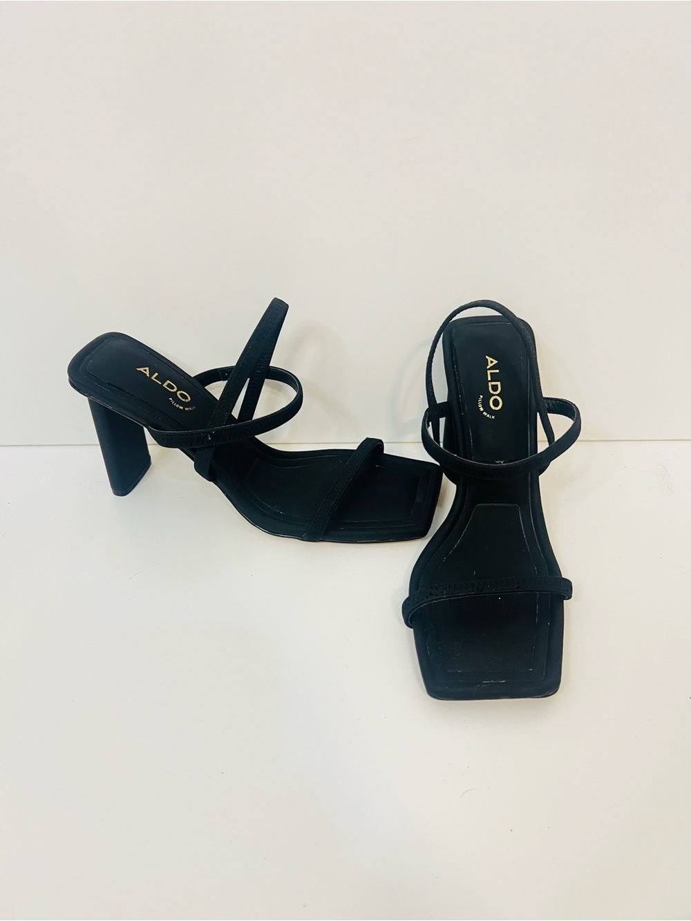Aldo Black Strappy Square-Toe Block Heels
